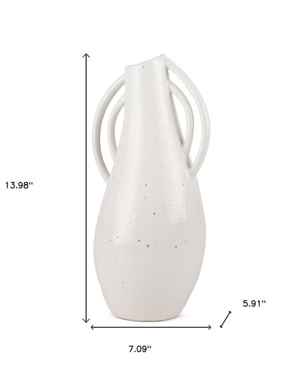 14" Off White Speckle Ceramic Amphora Table Vase