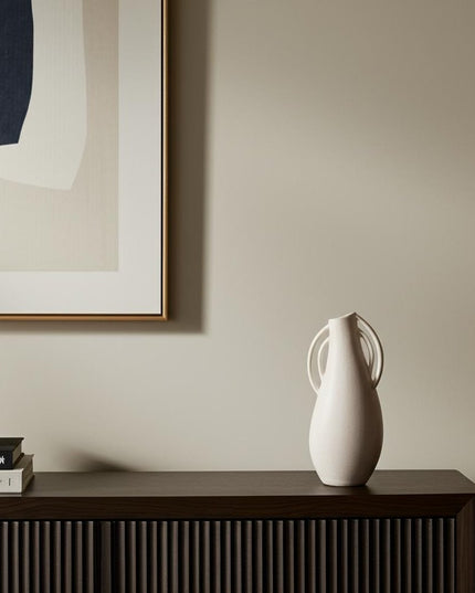 14" Off White Speckle Ceramic Amphora Table Vase