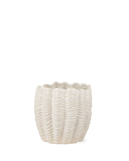 11" Cream Ceramic Sculptural Waves Table Vase