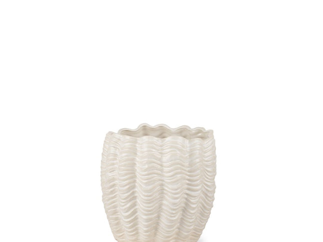 11" Cream Ceramic Sculptural Waves Table Vase