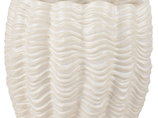 11" Cream Ceramic Sculptural Waves Table Vase
