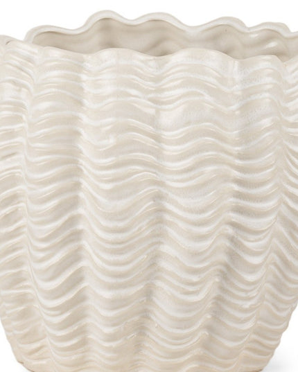 11" Cream Ceramic Sculptural Waves Table Vase