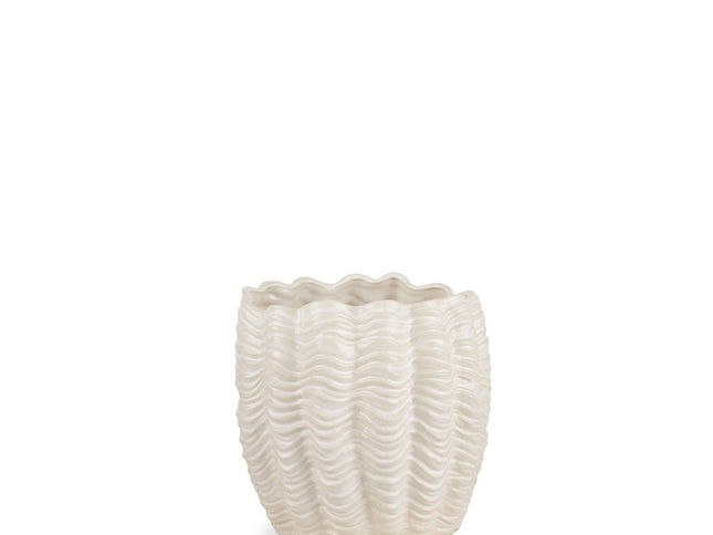 11" Cream Ceramic Sculptural Waves Table Vase