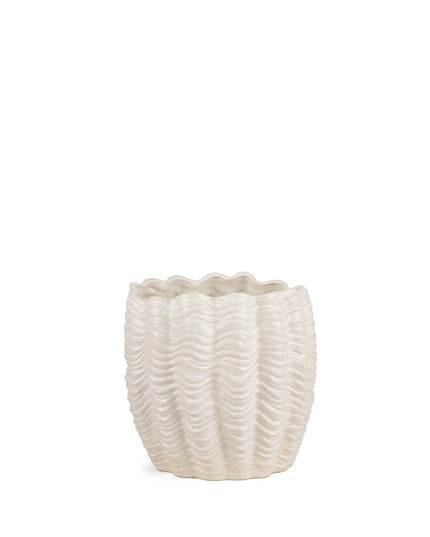 11" Cream Ceramic Sculptural Waves Table Vase