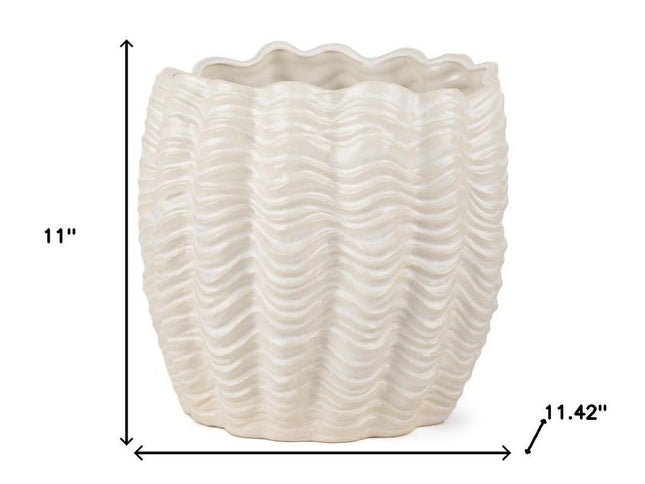 11" Cream Ceramic Sculptural Waves Table Vase