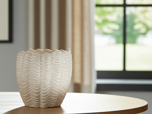 11" Cream Ceramic Sculptural Waves Table Vase