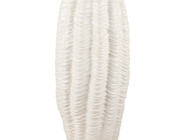 24" Cream Cylinder Ceramic Sculptural Waves Table Vase