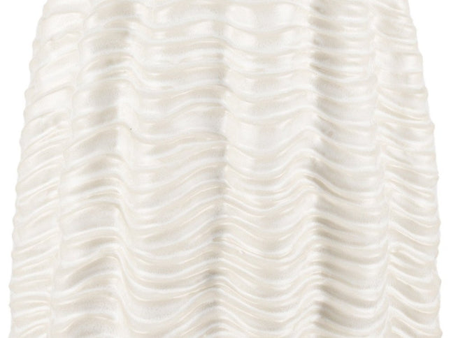 24" Cream Cylinder Ceramic Sculptural Waves Table Vase