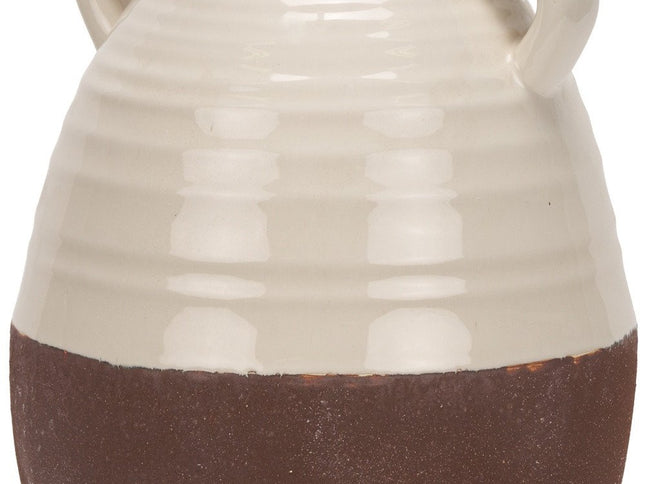 14" Brown And Cream Ceramic Amphora Table Vase