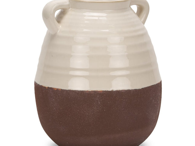 14" Brown And Cream Ceramic Amphora Table Vase