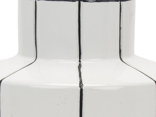 16" White And Black Striped Ceramic Cylinder Table Vase