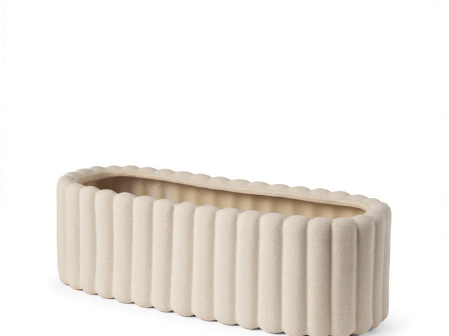 6" Beige Oval Ceramic Ribbed Texture Table Vase