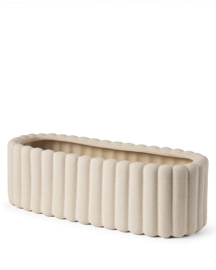 6" Beige Oval Ceramic Ribbed Texture Table Vase