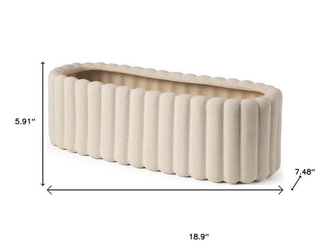 6" Beige Oval Ceramic Ribbed Texture Table Vase