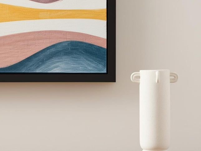 16" Off White Cylinder Ceramic Table Vase With Handles