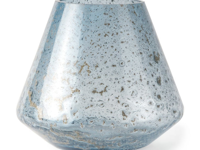 7" Blue Seeded Glass Round Table Vase