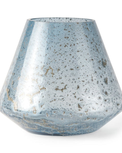 7" Blue Seeded Glass Round Table Vase