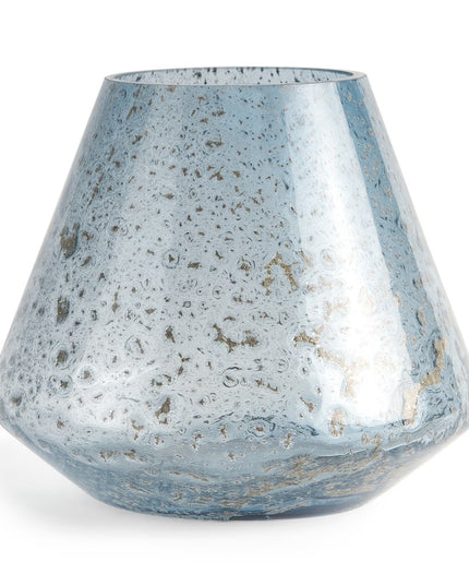 7" Blue Seeded Glass Round Table Vase