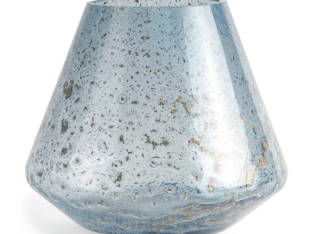 7" Blue Seeded Glass Round Table Vase