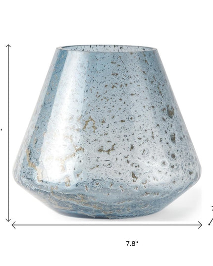 7" Blue Seeded Glass Round Table Vase