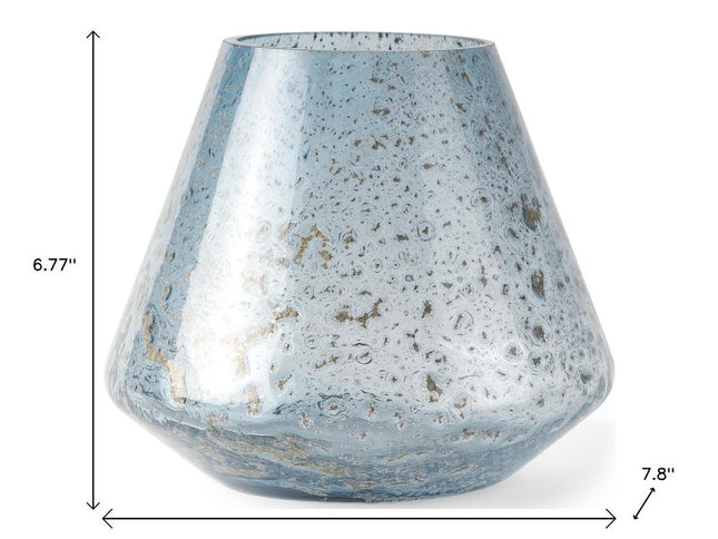 7" Blue Seeded Glass Round Table Vase