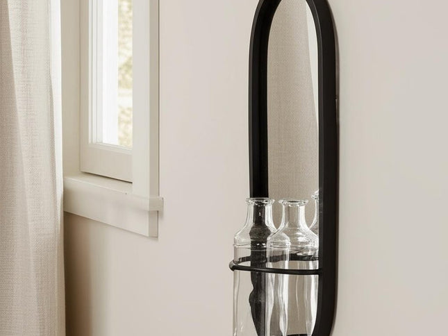 19" Black And Clear Glass Bottle Metal And Mirrored Glass Oval Wall Vase