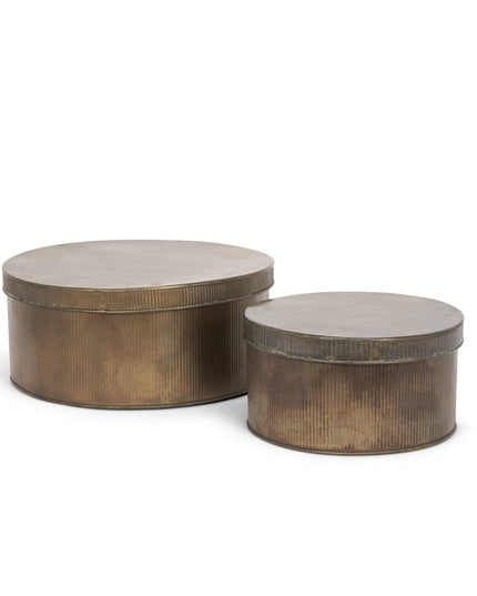 Set of Two Antiqued Gold Metal Decorative Boxes