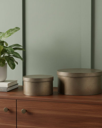 Set of Two Antiqued Gold Metal Decorative Boxes