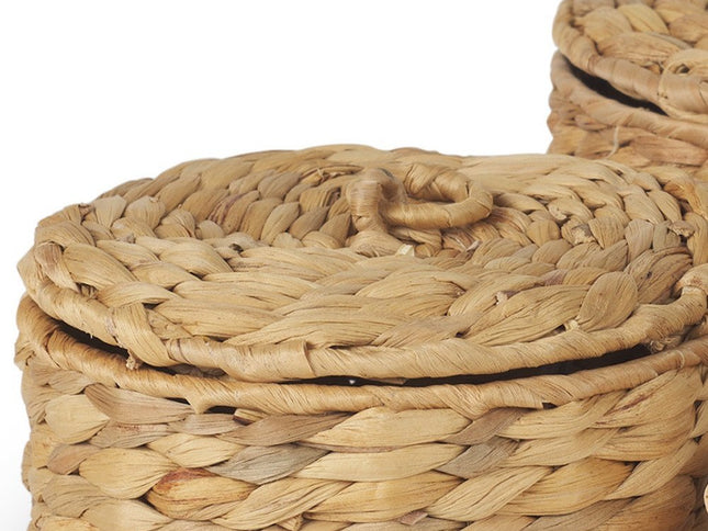 Set of Three Brown Fabric Decorative Box Tabletop Sculpture