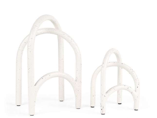 Set of Two White Iron Modern Abstract Tabletop Sculptures