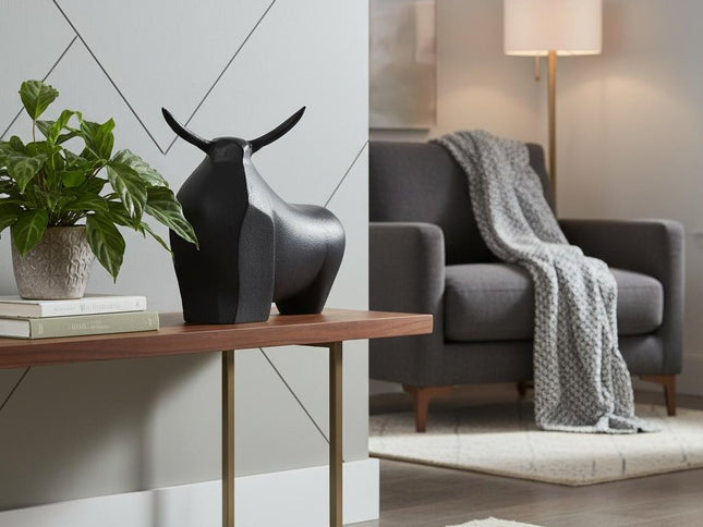 11" Black Aluminum Bull Tabletop Sculpture