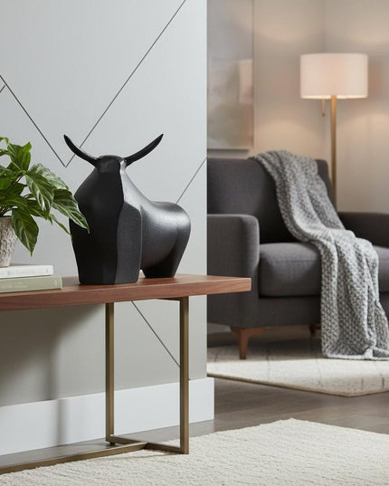 11" Black Aluminum Bull Tabletop Sculpture