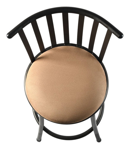 Set of Three Khaki and Black Suede Faux Leather and Iron Low Back Adjustable Height Swivel Bar Chairs