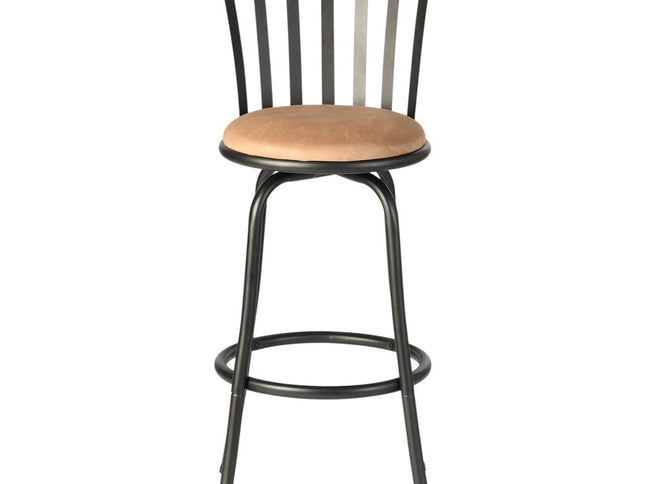 Set of Three Khaki and Black Suede Faux Leather and Iron Low Back Adjustable Height Swivel Bar Chairs