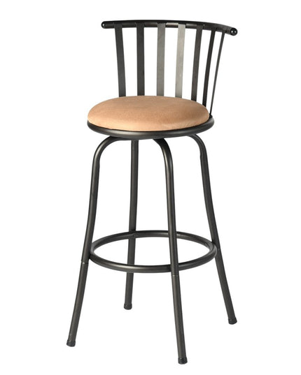 Set of Three Khaki and Black Suede Faux Leather and Iron Low Back Adjustable Height Swivel Bar Chairs