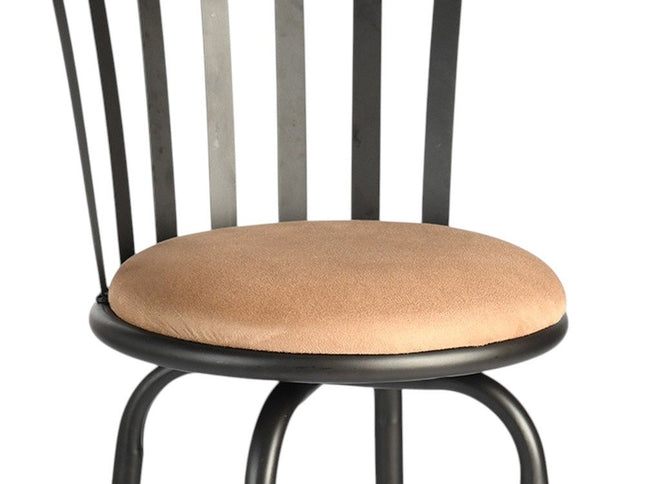 Set of Three Khaki and Black Suede Faux Leather and Iron Low Back Adjustable Height Swivel Bar Chairs