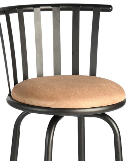 Set of Three Khaki and Black Suede Faux Leather and Iron Low Back Adjustable Height Swivel Bar Chairs