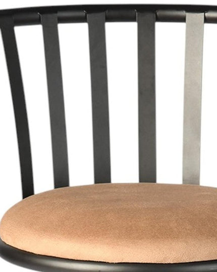Set of Three Khaki and Black Suede Faux Leather and Iron Low Back Adjustable Height Swivel Bar Chairs