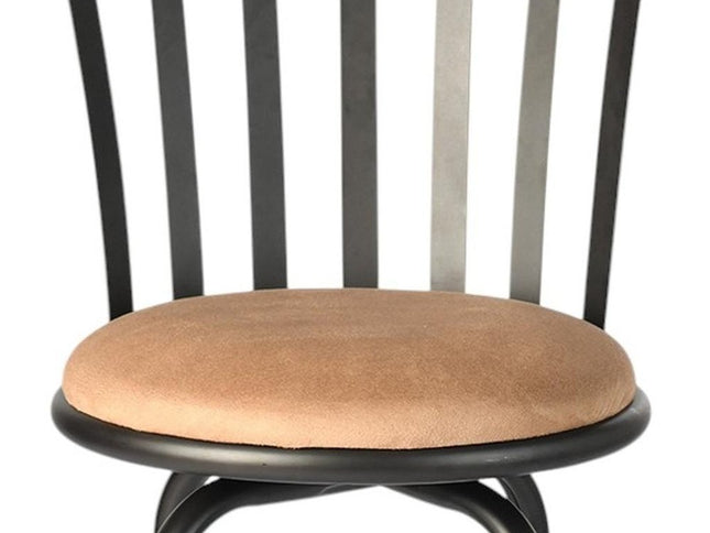 Set of Three Khaki and Black Suede Faux Leather and Iron Low Back Adjustable Height Swivel Bar Chairs