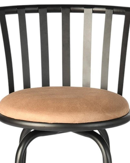 Set of Three Khaki and Black Suede Faux Leather and Iron Low Back Adjustable Height Swivel Bar Chairs