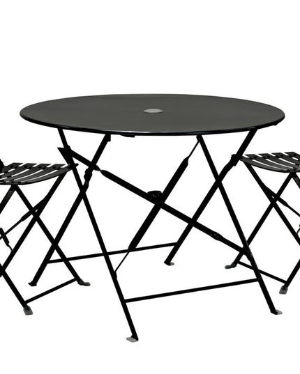 Three Piece Black Round Metal Dining Set with Two Chairs