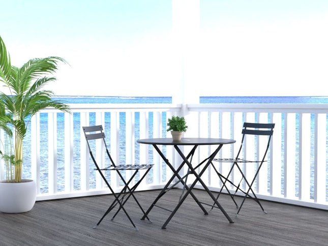 Three Piece Black Round Metal Dining Set with Two Chairs