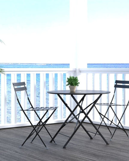 Three Piece Black Round Metal Dining Set with Two Chairs