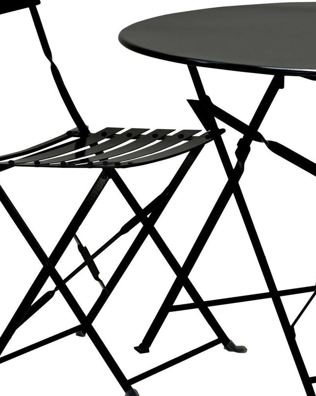 Three Piece Black Round Metal Dining Set with Two Chairs