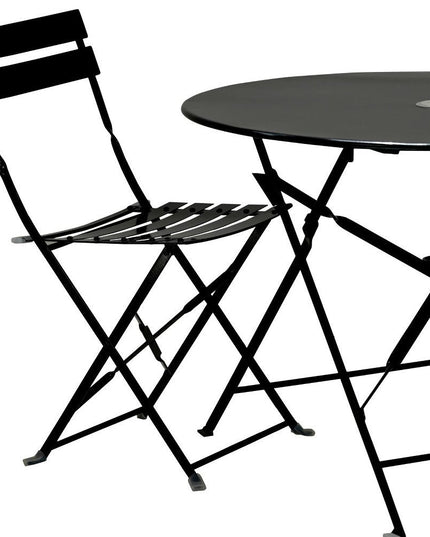 Three Piece Black Round Metal Dining Set with Two Chairs