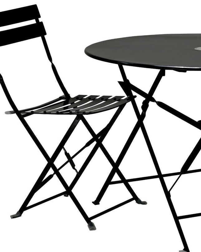 Three Piece Black Round Metal Dining Set with Two Chairs