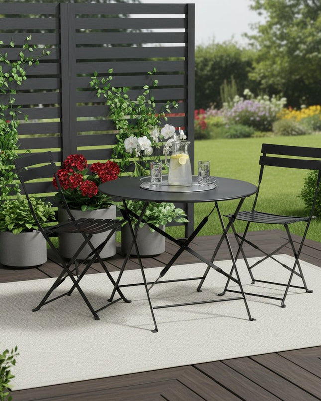 Three Piece Black Round Metal Dining Set with Two Chairs