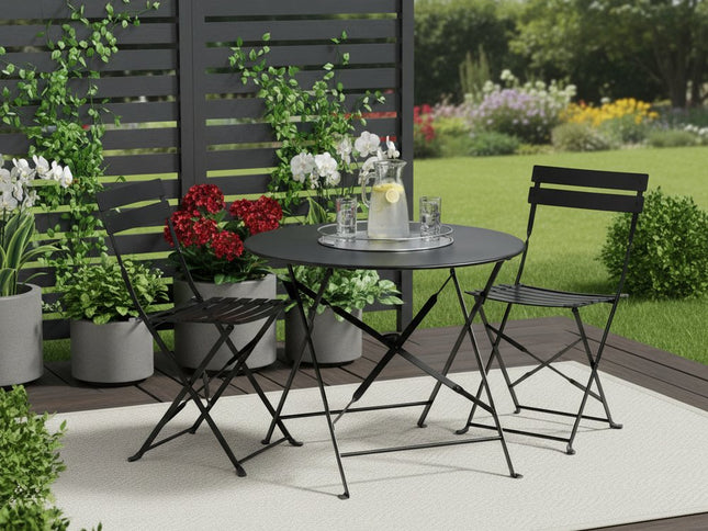 Three Piece Black Round Metal Dining Set with Two Chairs