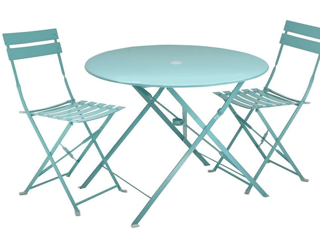 Three Piece Teal Blue Round Metal Dining Set with Two Chairs