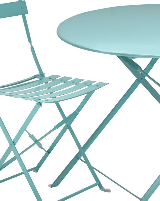 Three Piece Teal Blue Round Metal Dining Set with Two Chairs